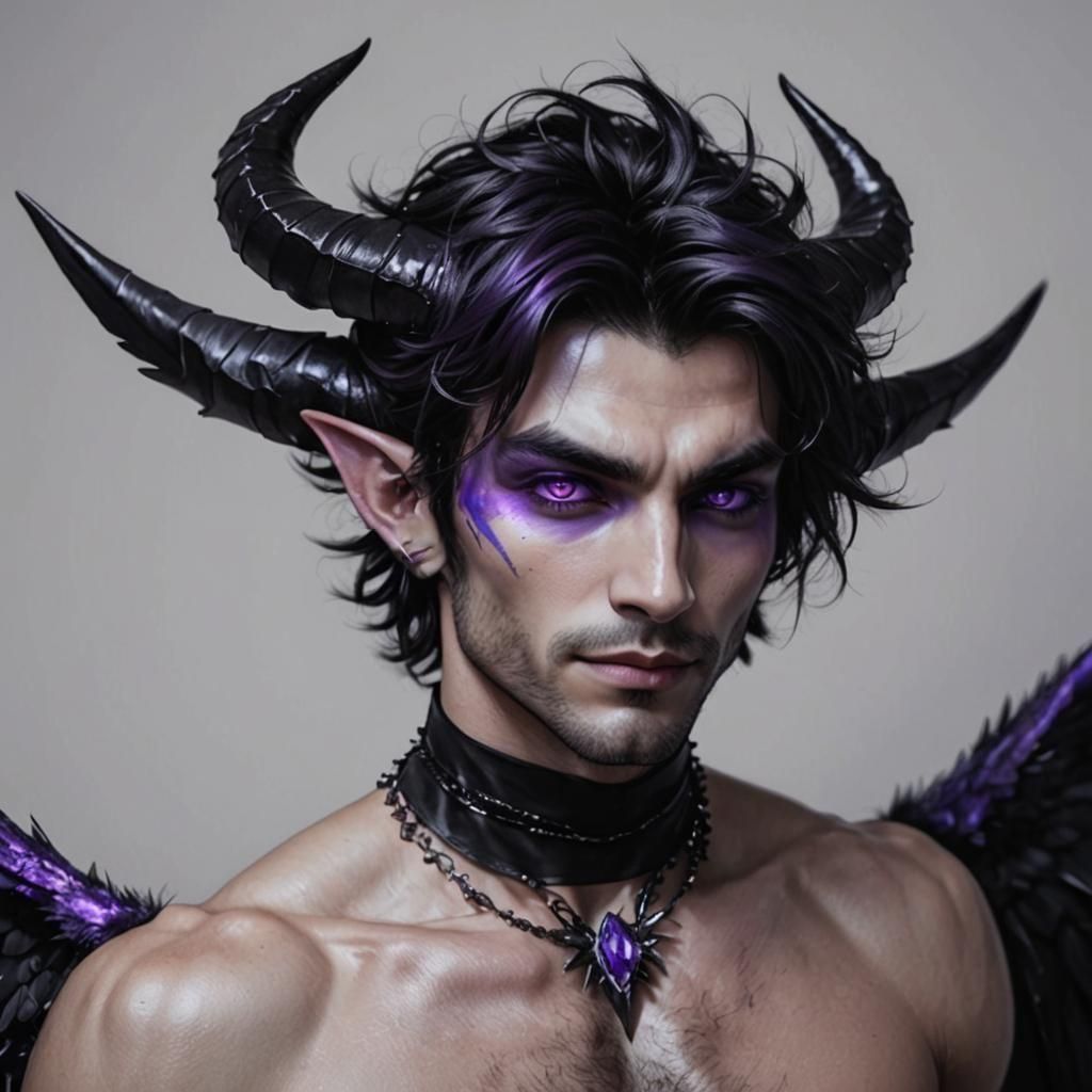 Mystical Dark-Haired Male Figure with Purple Accents