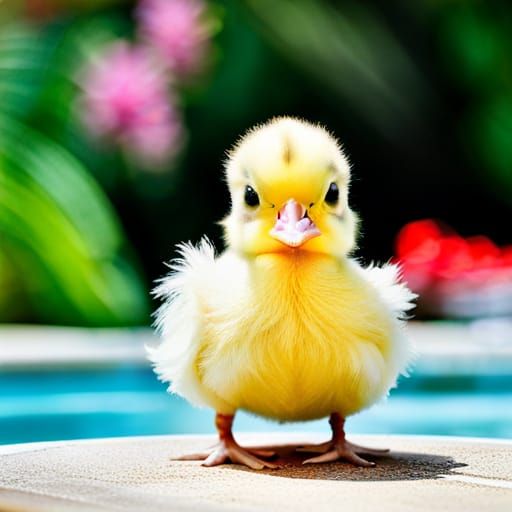 Charming Chibi Duckling at the Swimming Pool