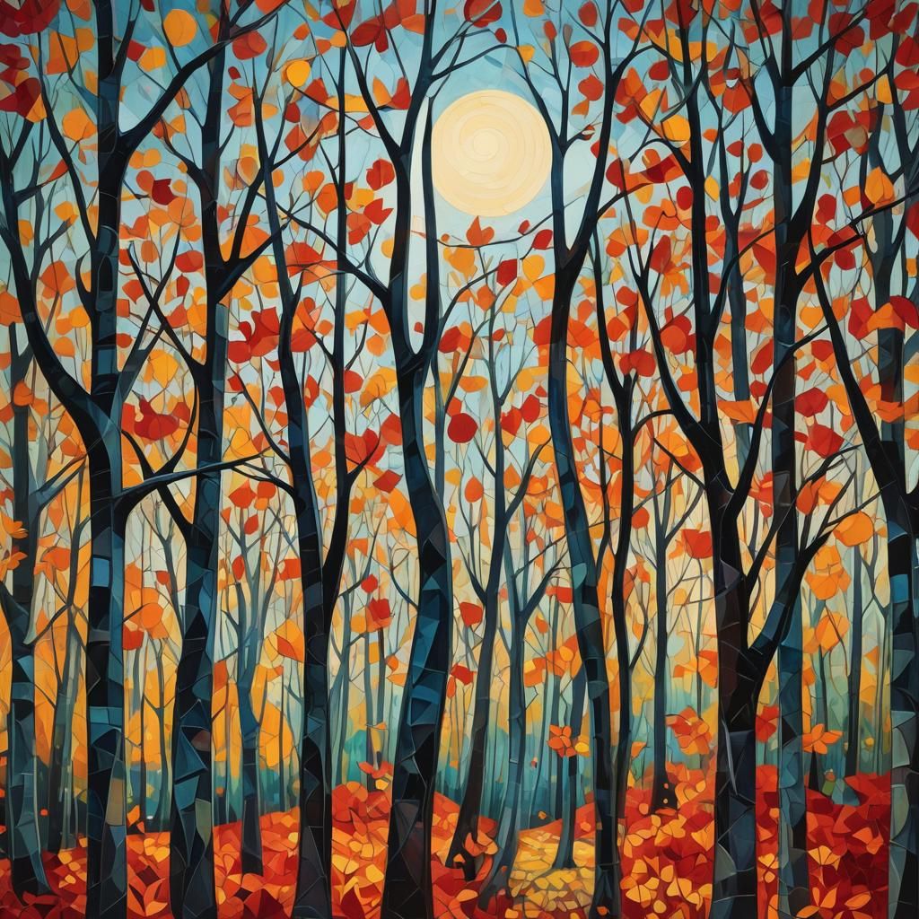 Surreal Cubist Autumn Forest Landscape in Picasso Style