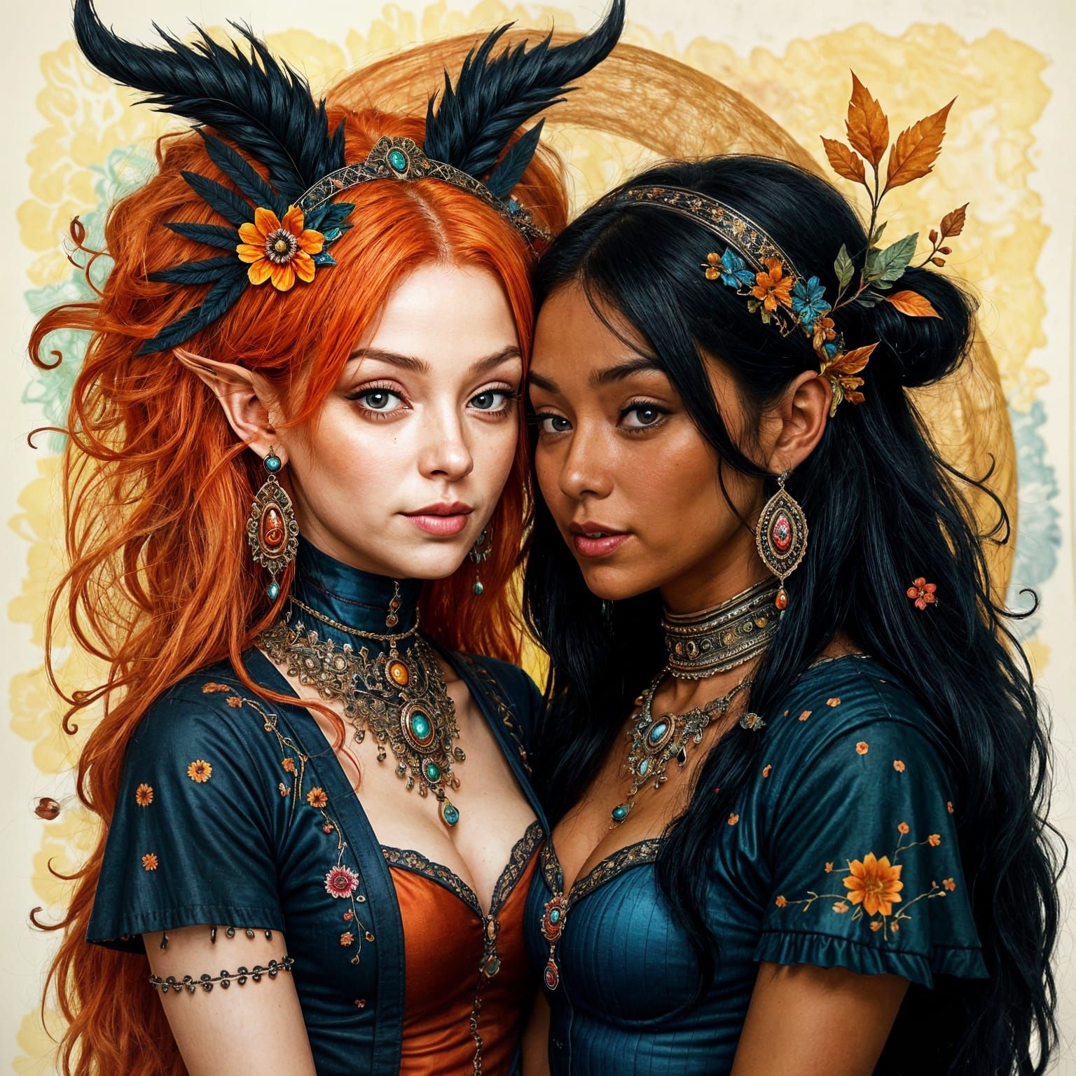 Goth Grunge Punk Women Embrace in Alcohol Ink Style