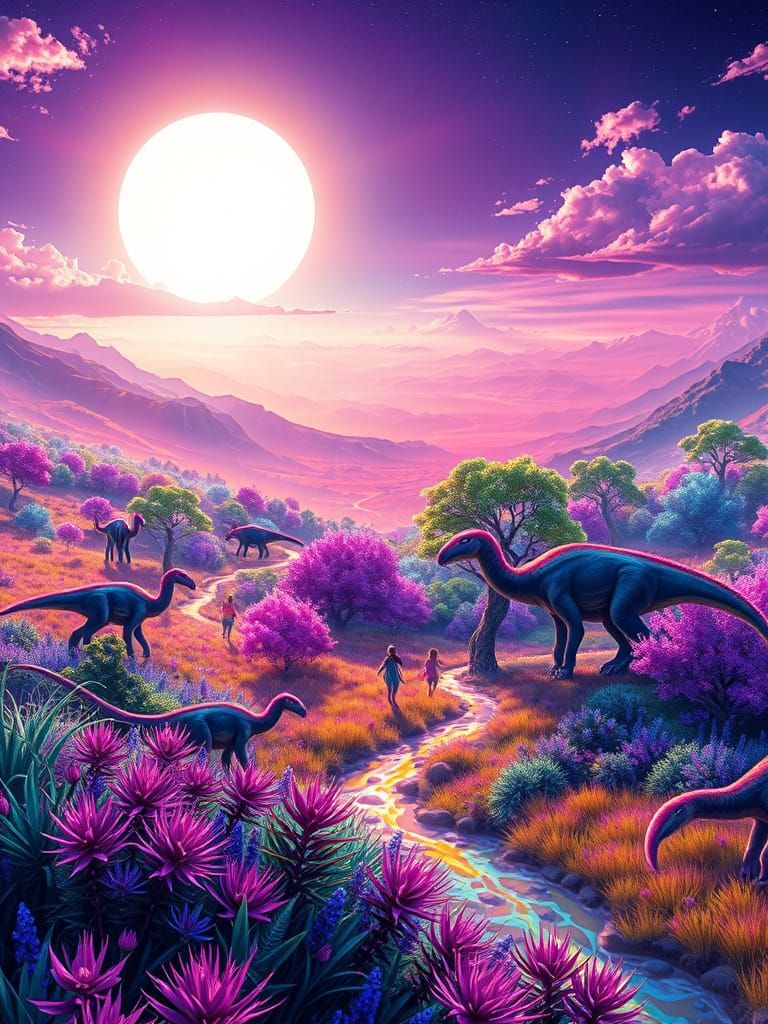 Hyperrealistic Valley of Wonders in Vibrant Iridescent Hues