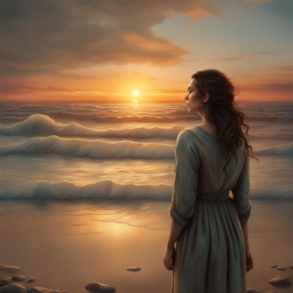 Sunset Beach Portrait in Digital Painting Style
