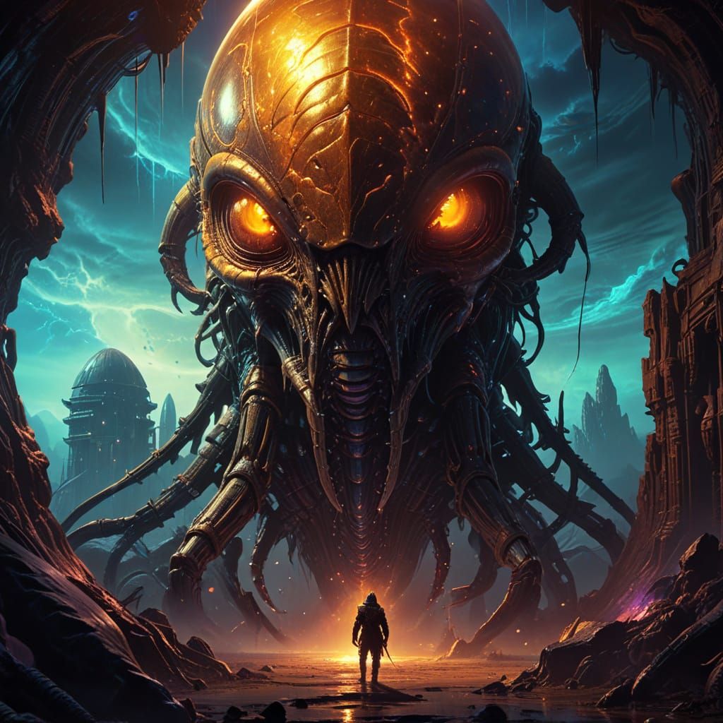 Sci-Fi Warrior and Alien Monster Encounter