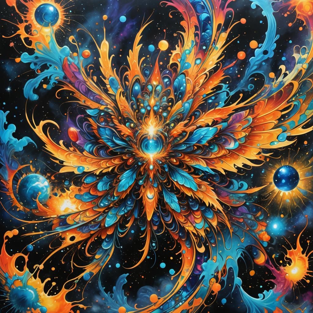 Astral Phoenix Reborn: Bioluminescent Cosmic Graffiti Art