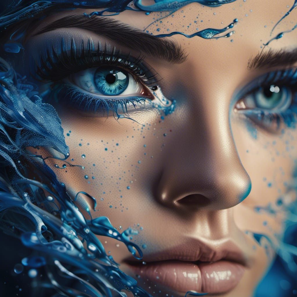 Woman's Blue Eye with Splash Art Style Paint
