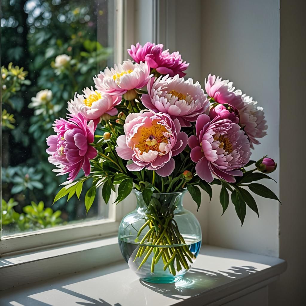 Vibrant Peonies in Full Bloom with Color Fringing