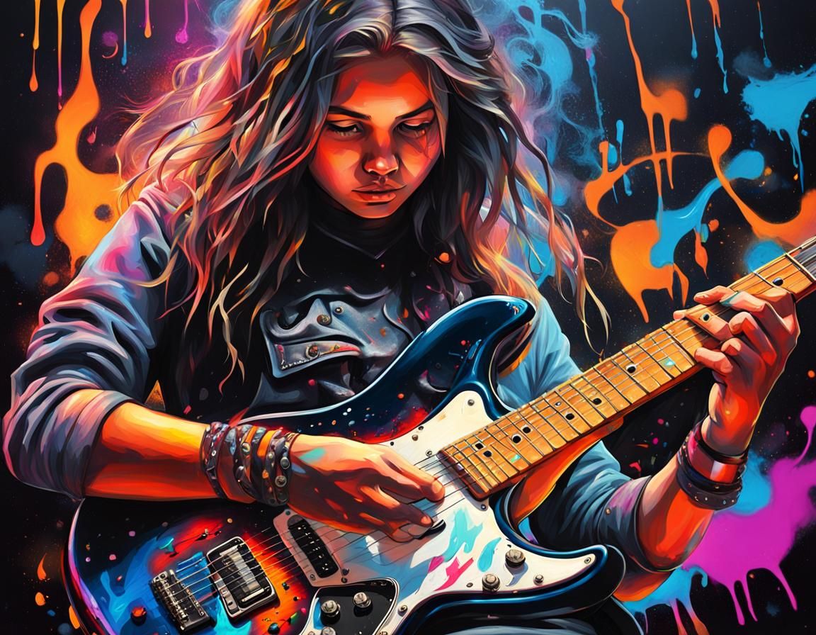 Fiery Guitarist in Street Art Style