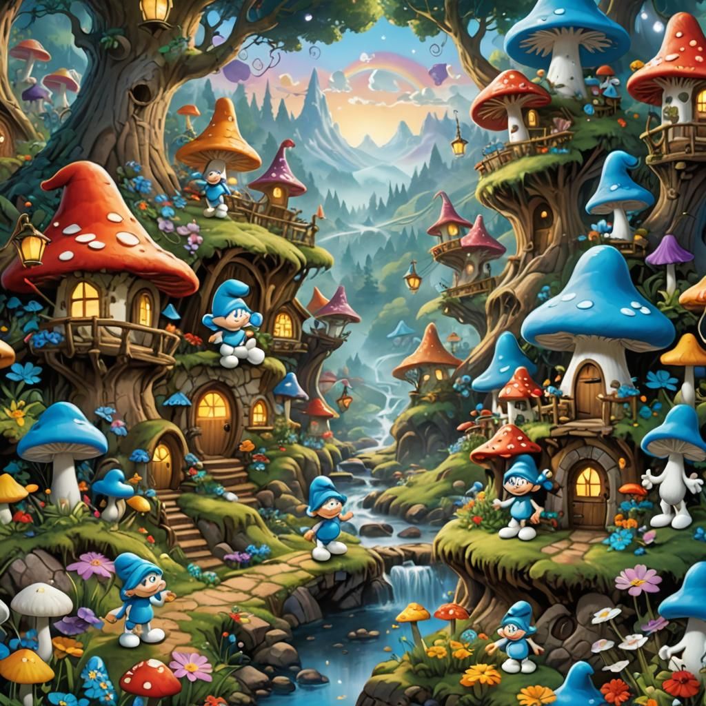 Enchanted Smurf Village in Lush Forest