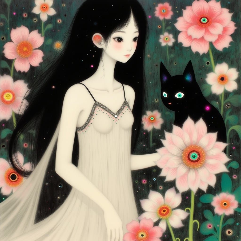 Elegant Japanese Woman in 1930s Hollywood Style Evening Gown...