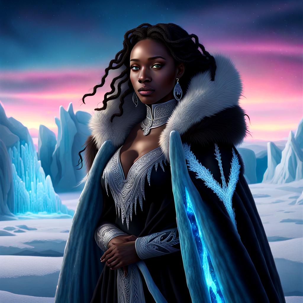 Mystical Tundra Landscape with Black Goddess