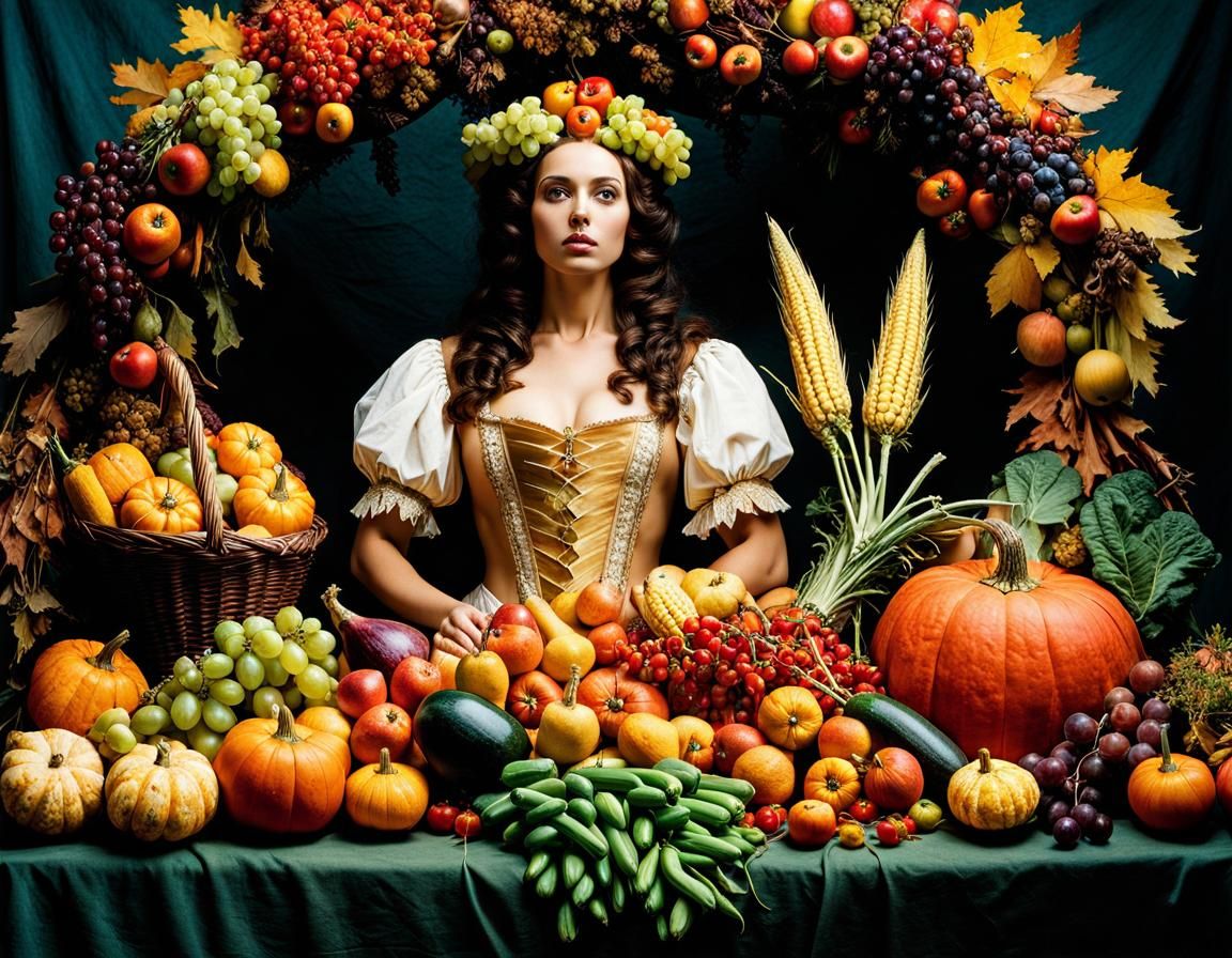 Bountiful Autumn Harvest in Dark Fantasy Style