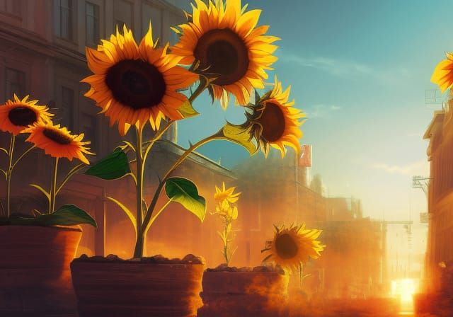 Golden Hour Sunflowers in Detailed Matte Painting