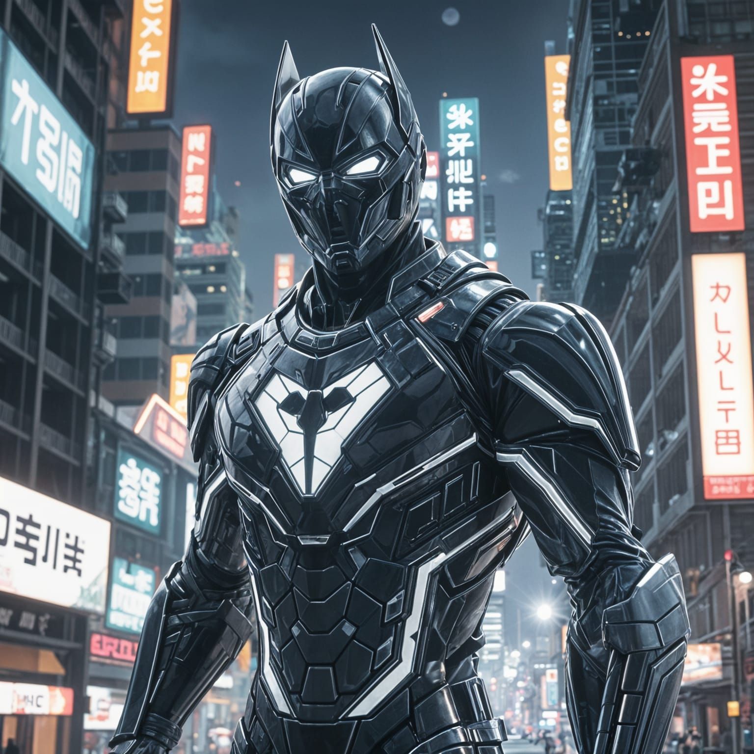 Korean Superhero in Neon Cityscape, Cinematic Film Still