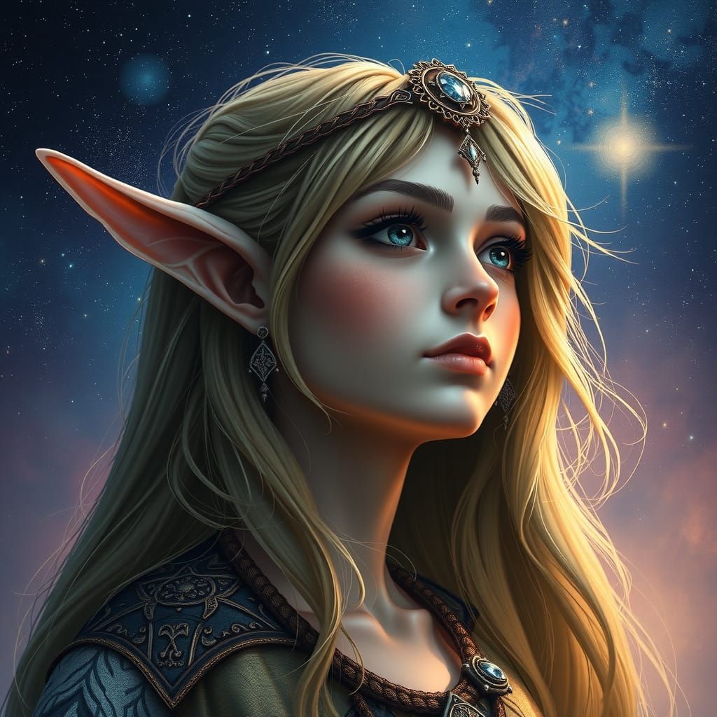 Fantasy Elf Stargazing Portrait in High Resolution