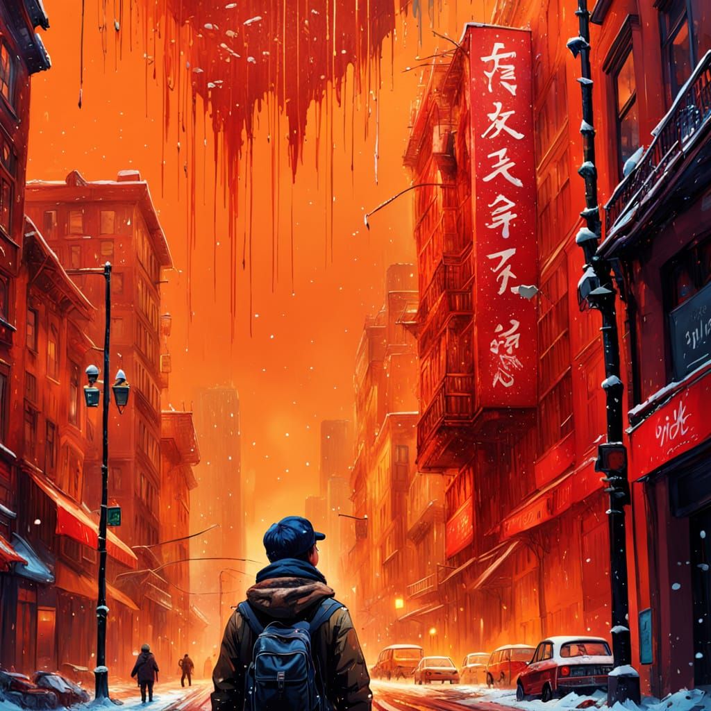 Epic Winter Cityscape with Falling Snow