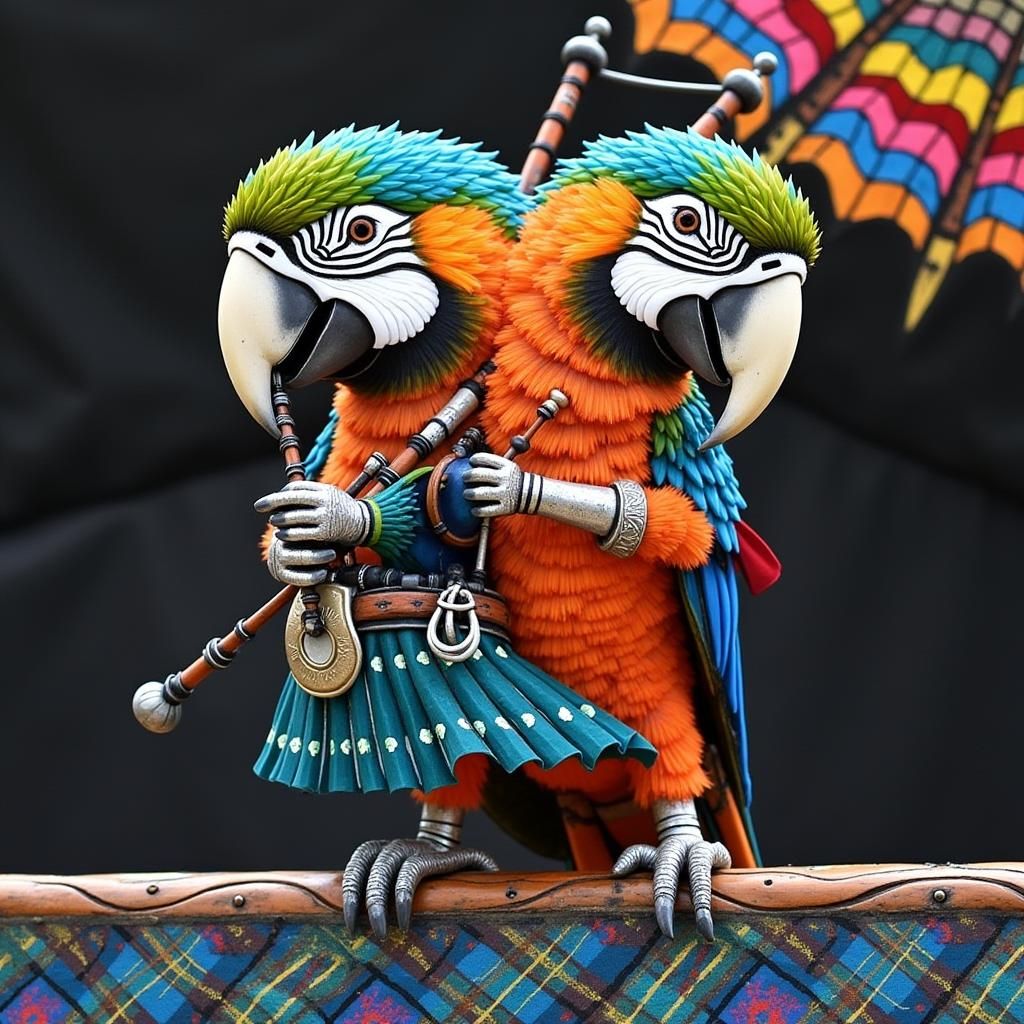 Psychedelic Stained Glass Macaw Piper in Kilt