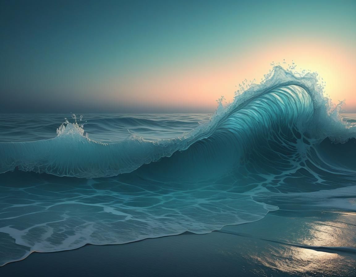 Ethereal Aquamarine Seascape at Night in Vorticism Style