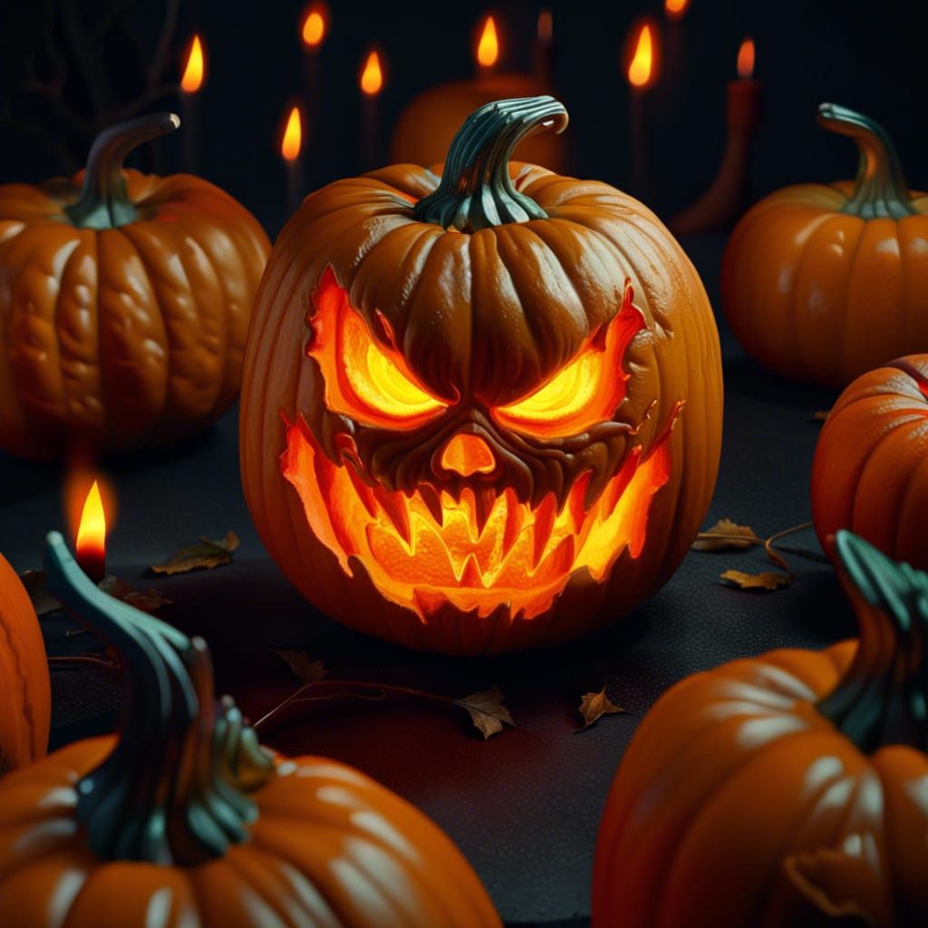 Evil Pumpkin Carving in Hyperrealistic Style