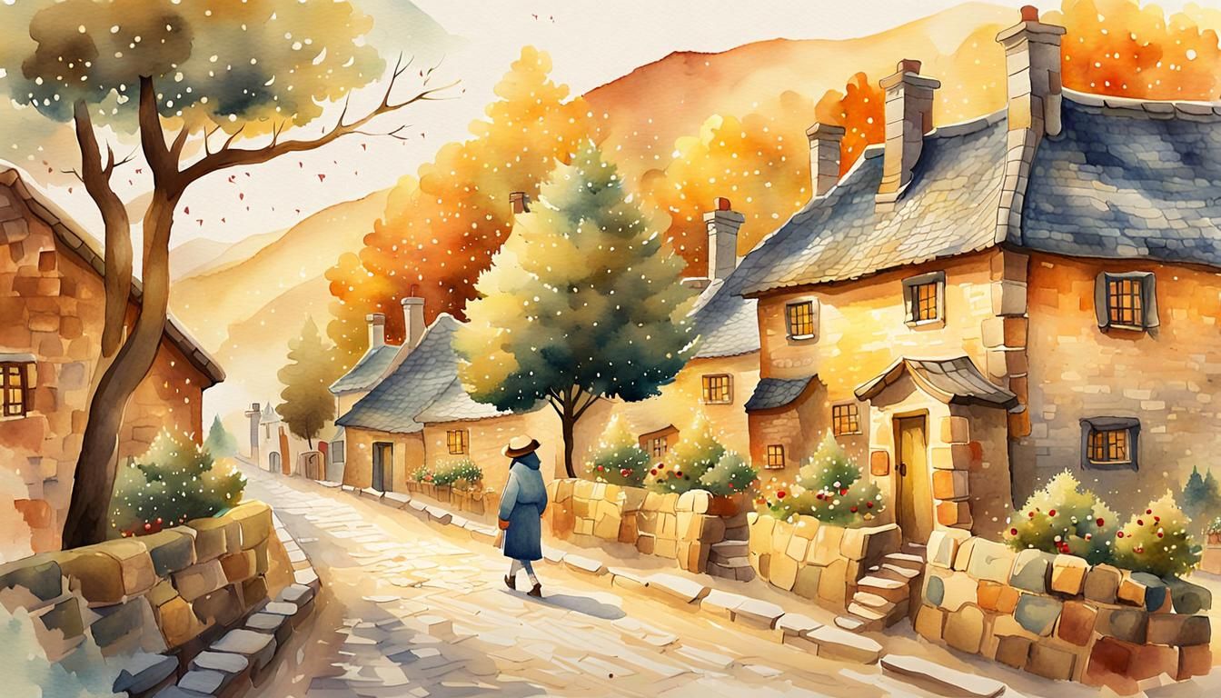Cozy Village Street: A Victoria Ngai Watercolor