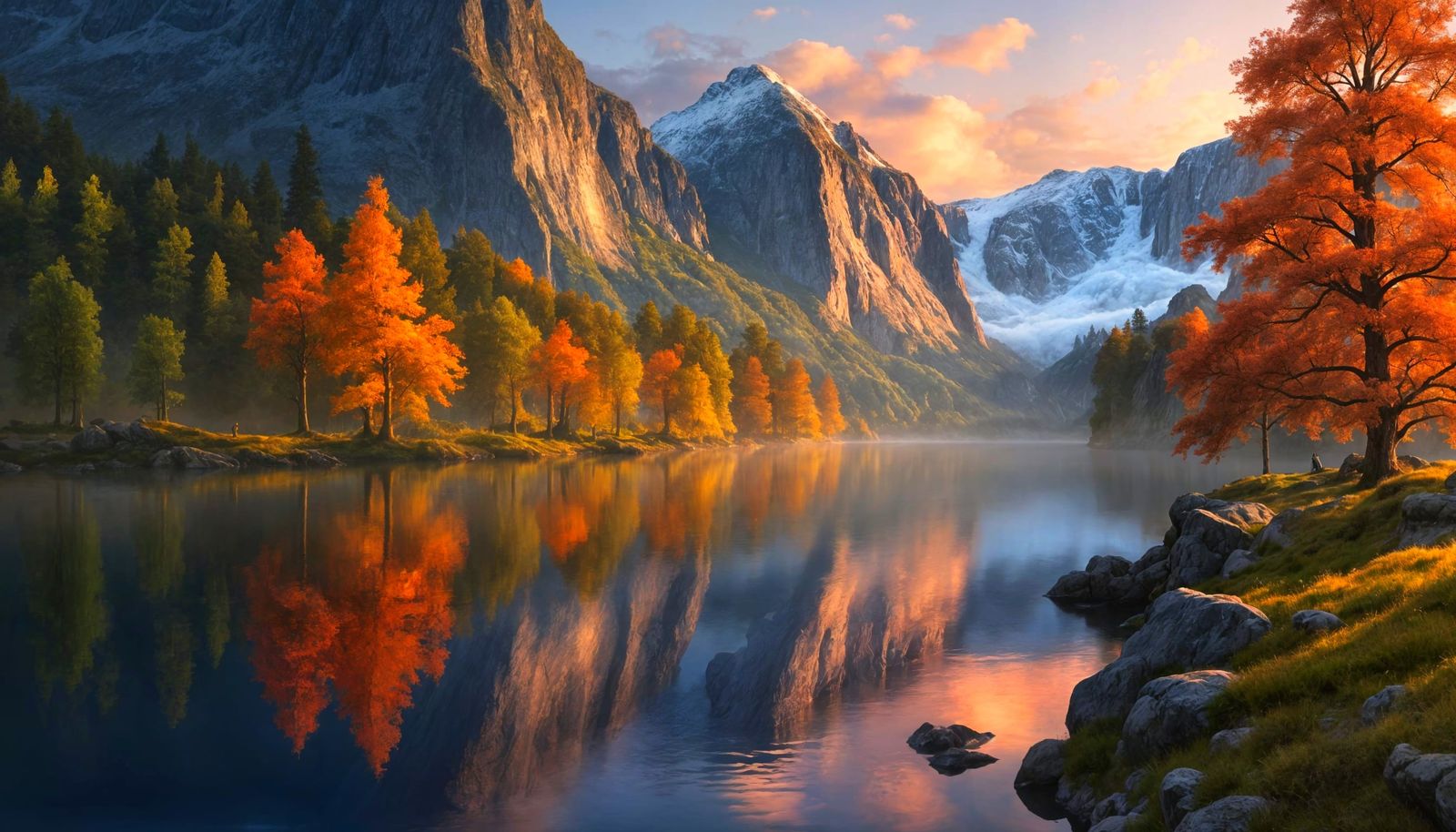 Serenity of Norwegian Fjord at Dawn in Albert Bierstadt Styl...