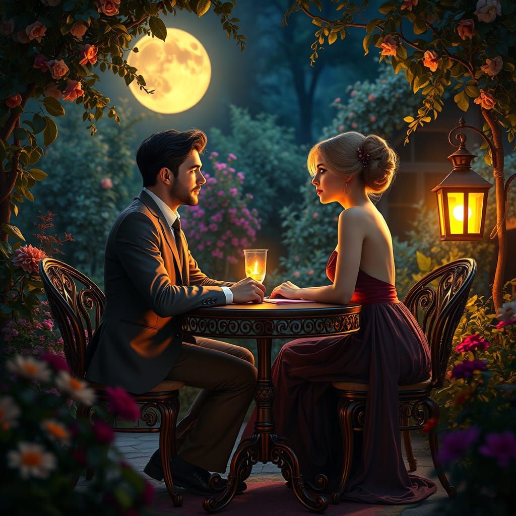 Romantic Blind Date in Whimsical Moonlit Garden
