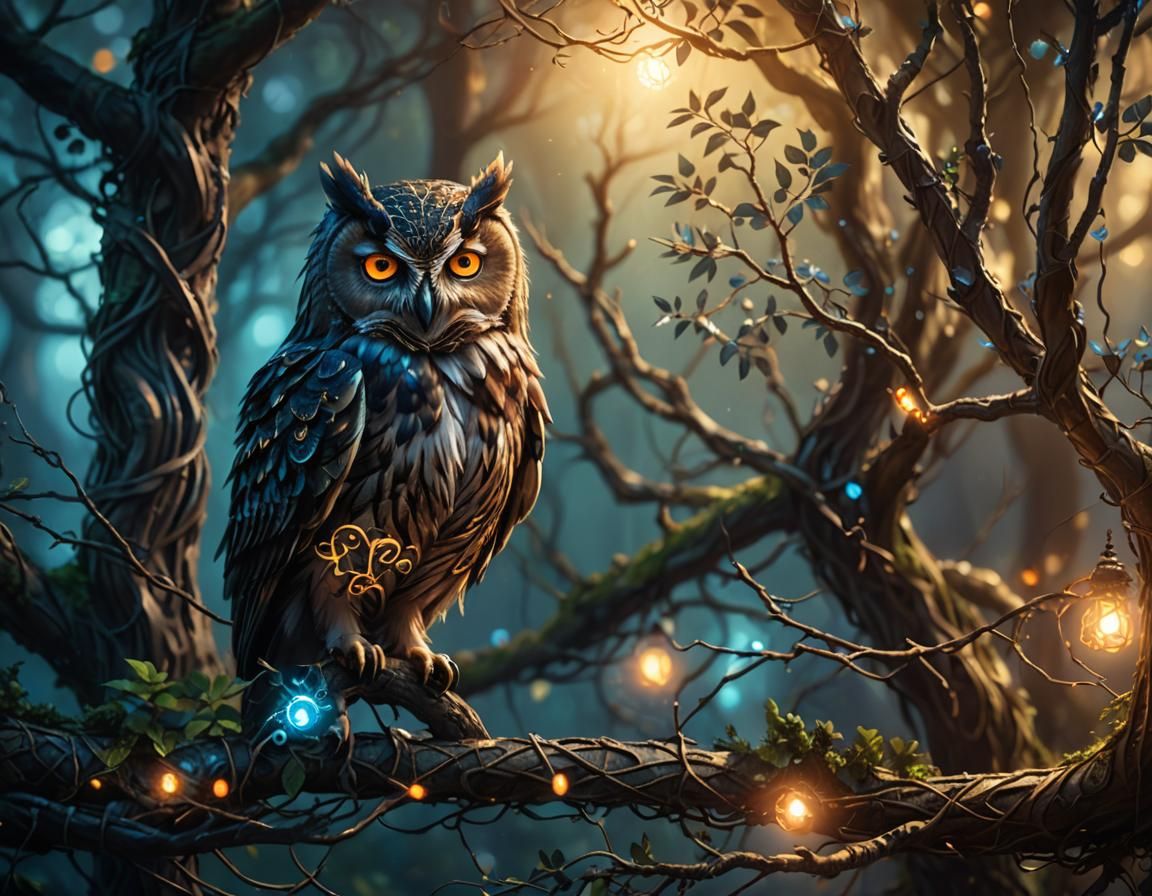 Mystical Owl in Dark Forest Concept Art