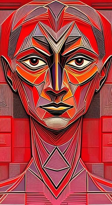 Cubist Digital Art in Picasso Style with Metallic Accents