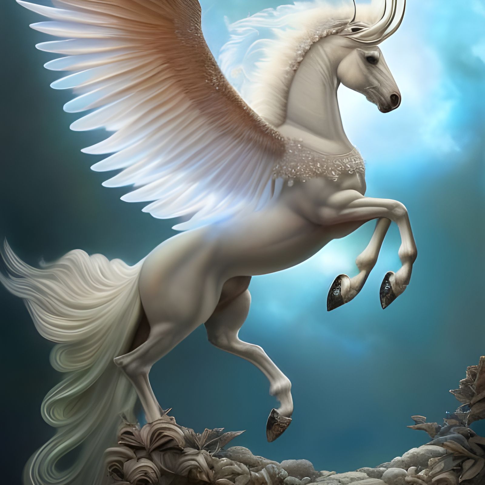 Rainbow Winged Pegasus 3D Illustration