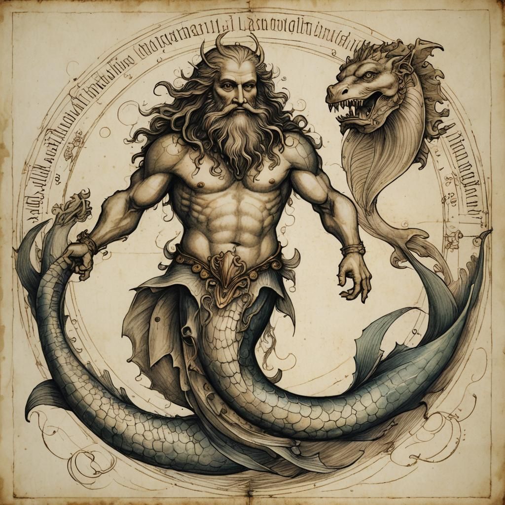 Merman in Renaissance Bestiary Style