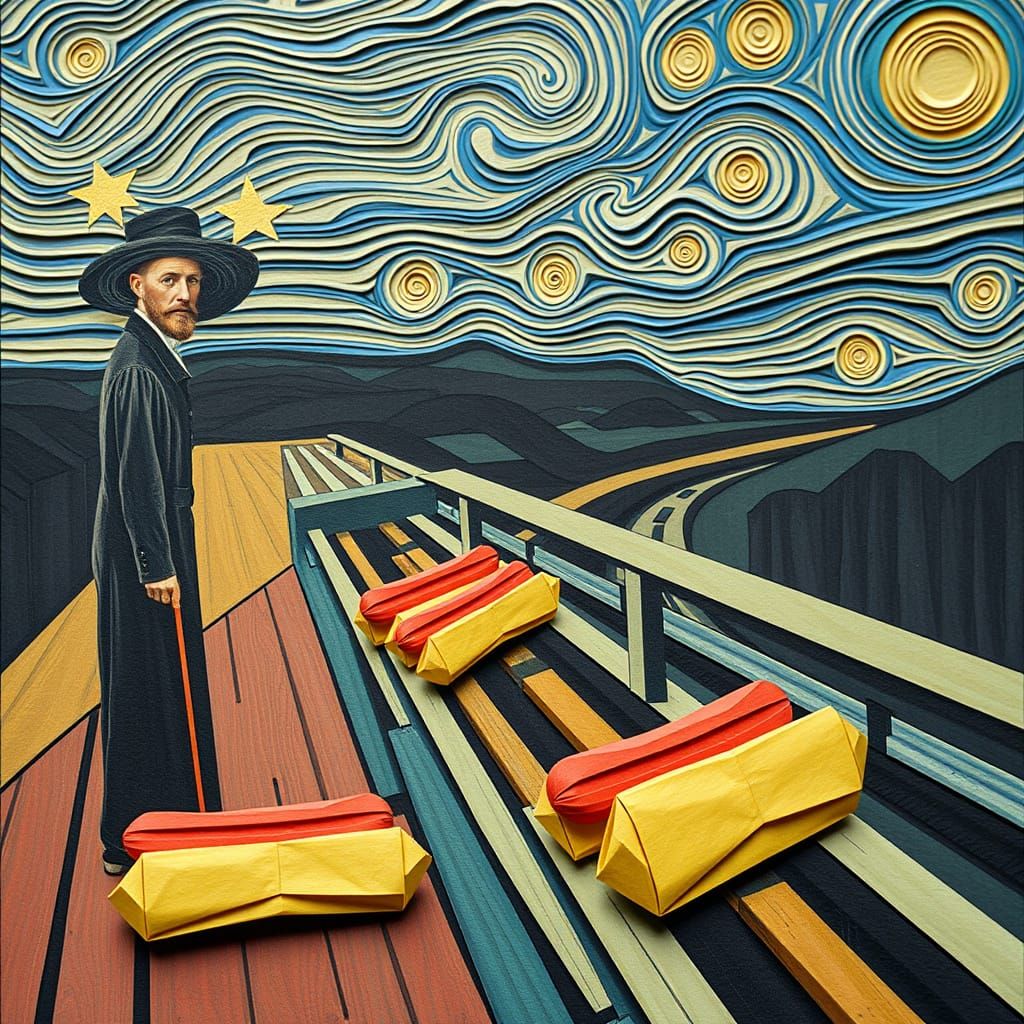 Surreal Origami Hotdog Dreamscape in 8K Resolution