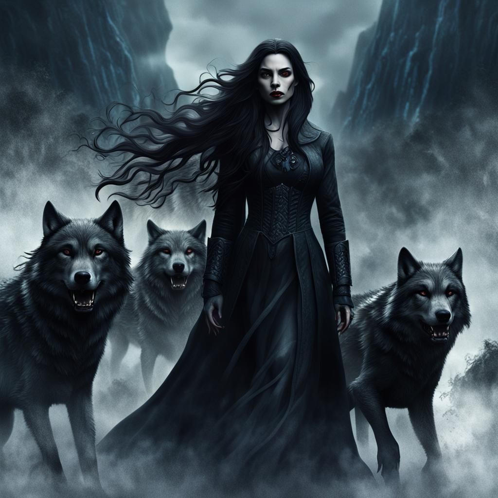 Grimdark Vampire with Wolves in Noir Matte Painting