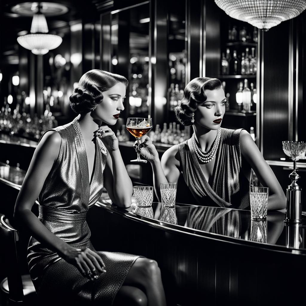 Art Deco Glamour: Women at a Cognac Bar