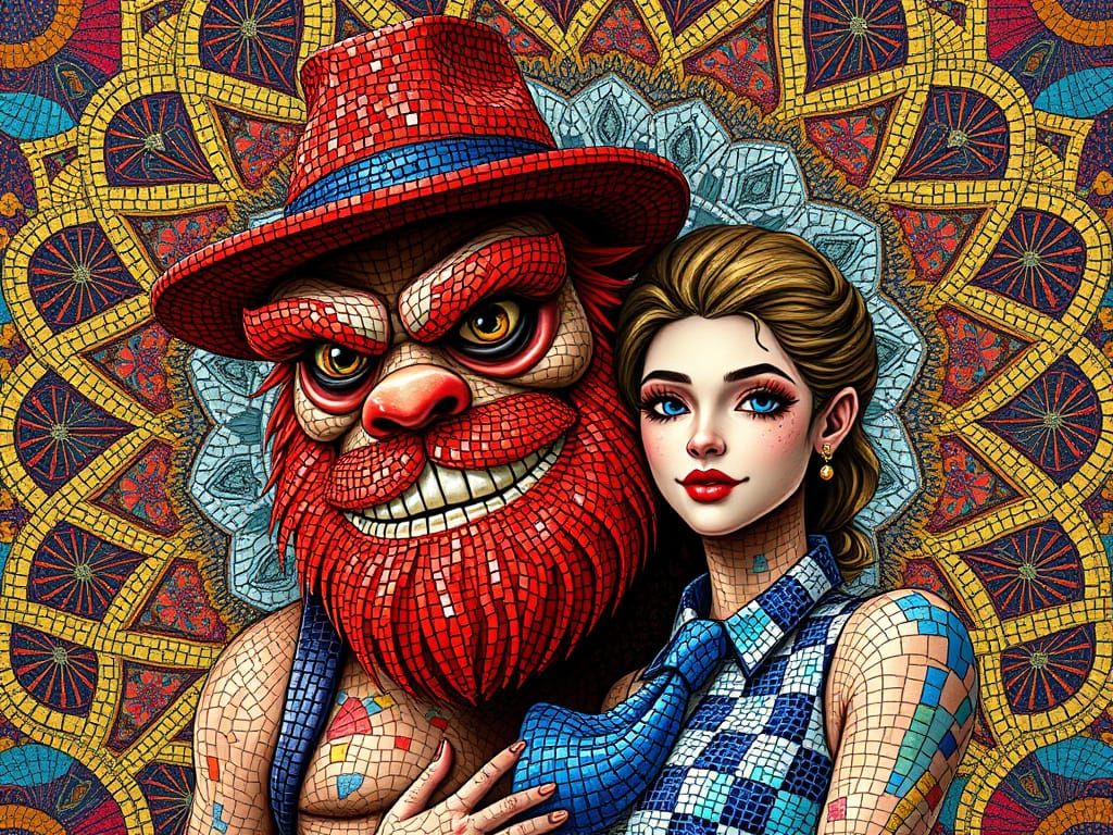 Majestic Monster in Vibrant Mosaic Style