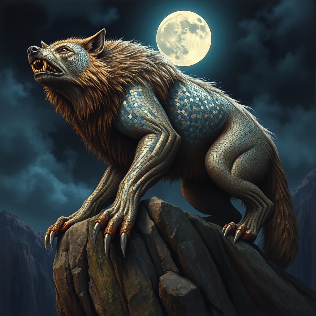 Colossal Werewolf Mesmerized by Full Moon