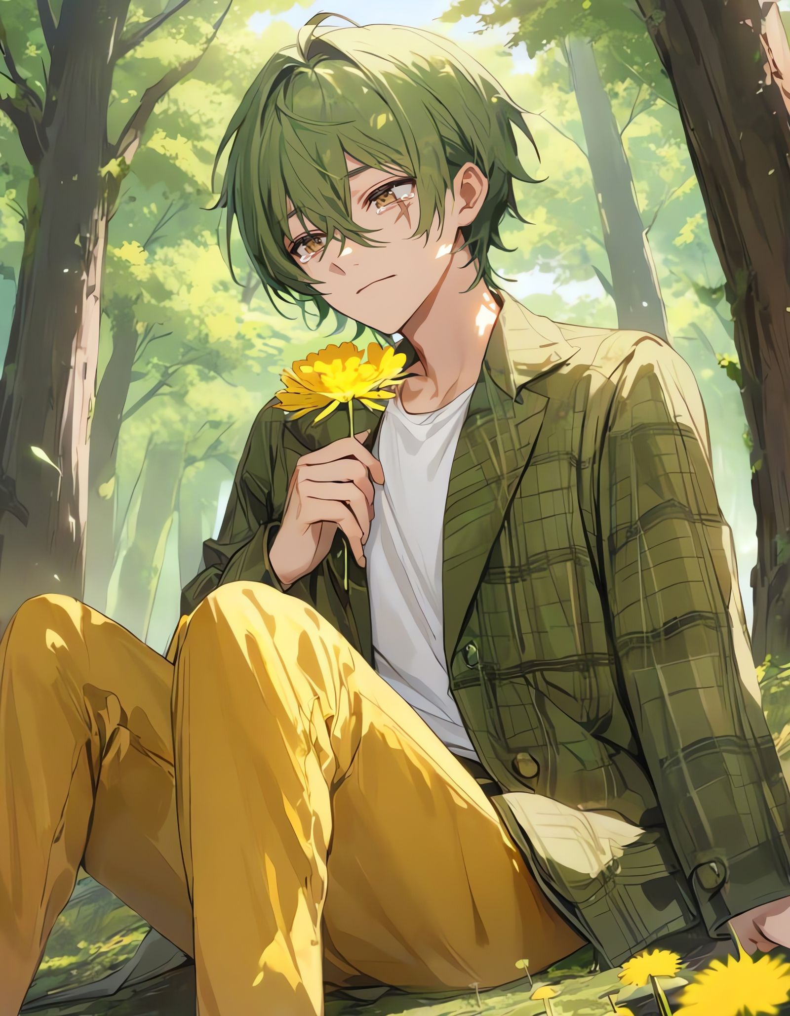 Sorrowful Youth Amidst Nature's Solace