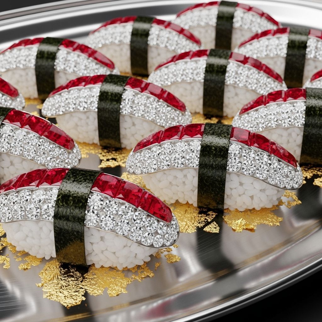 Diamond and Ruby Sushi: Luxurious Digital Art