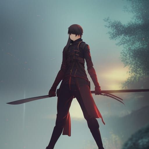 Anime Swordsman CGI Portrait in Guweiz Style