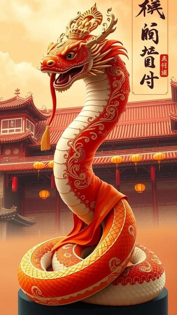 Snake Zodiac Icon in Traditional Chinese Imperial Attire