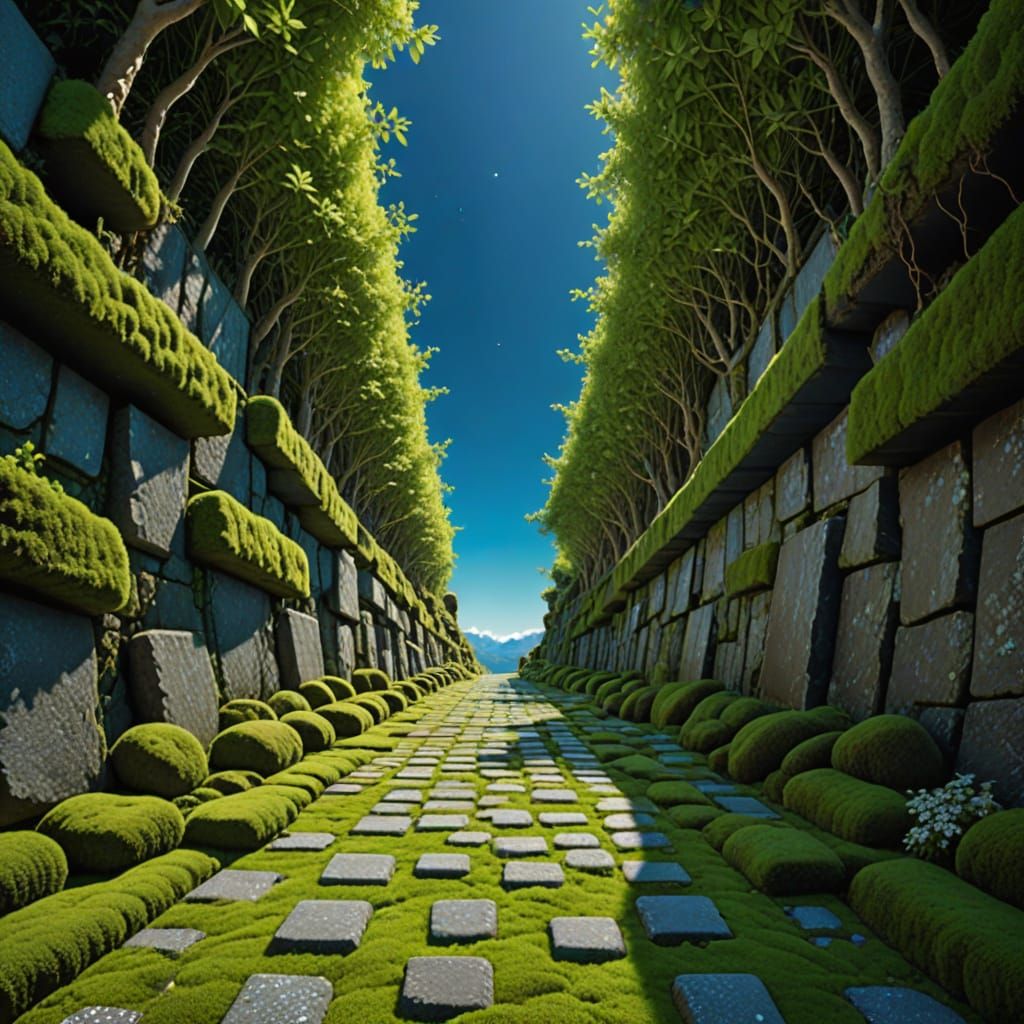 Surreal Green Pathway Ascends to Heavenly Realms