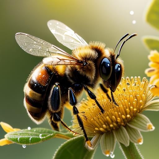 Macro Photo of Bee Drinking Honey at Sunrise