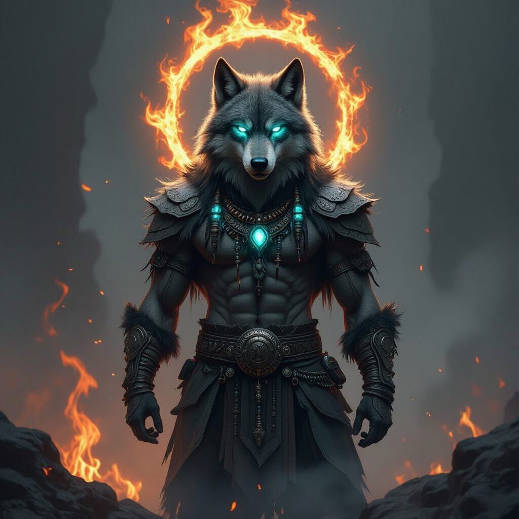 Mythical Wolf Warrior Barak in Dark Fantasy Style
