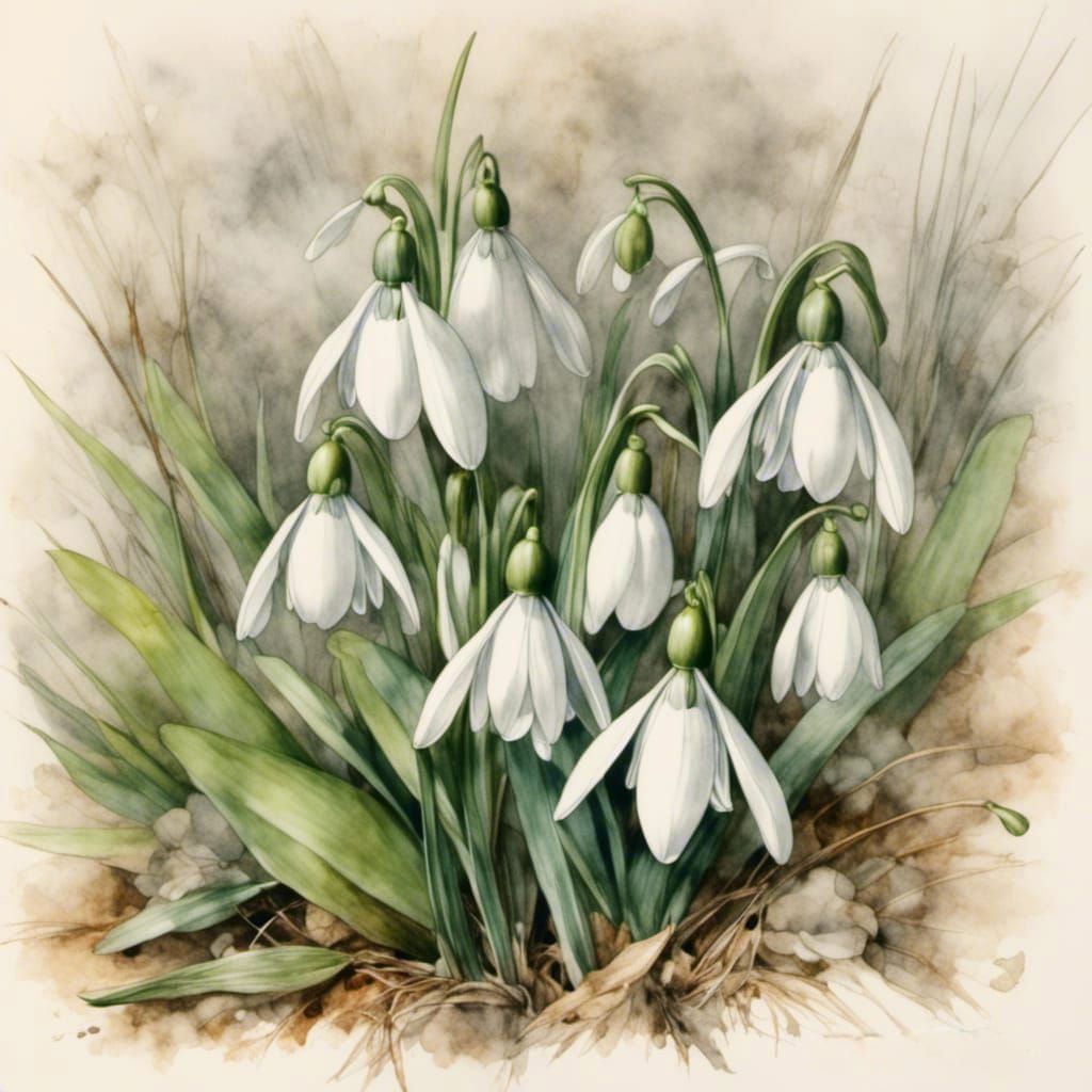Delicate Snowdrop Sketch Art