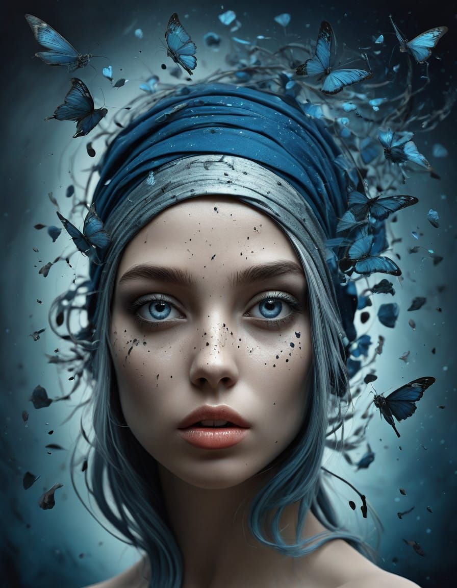 dark silver and blue, free-flowing surrealism,
