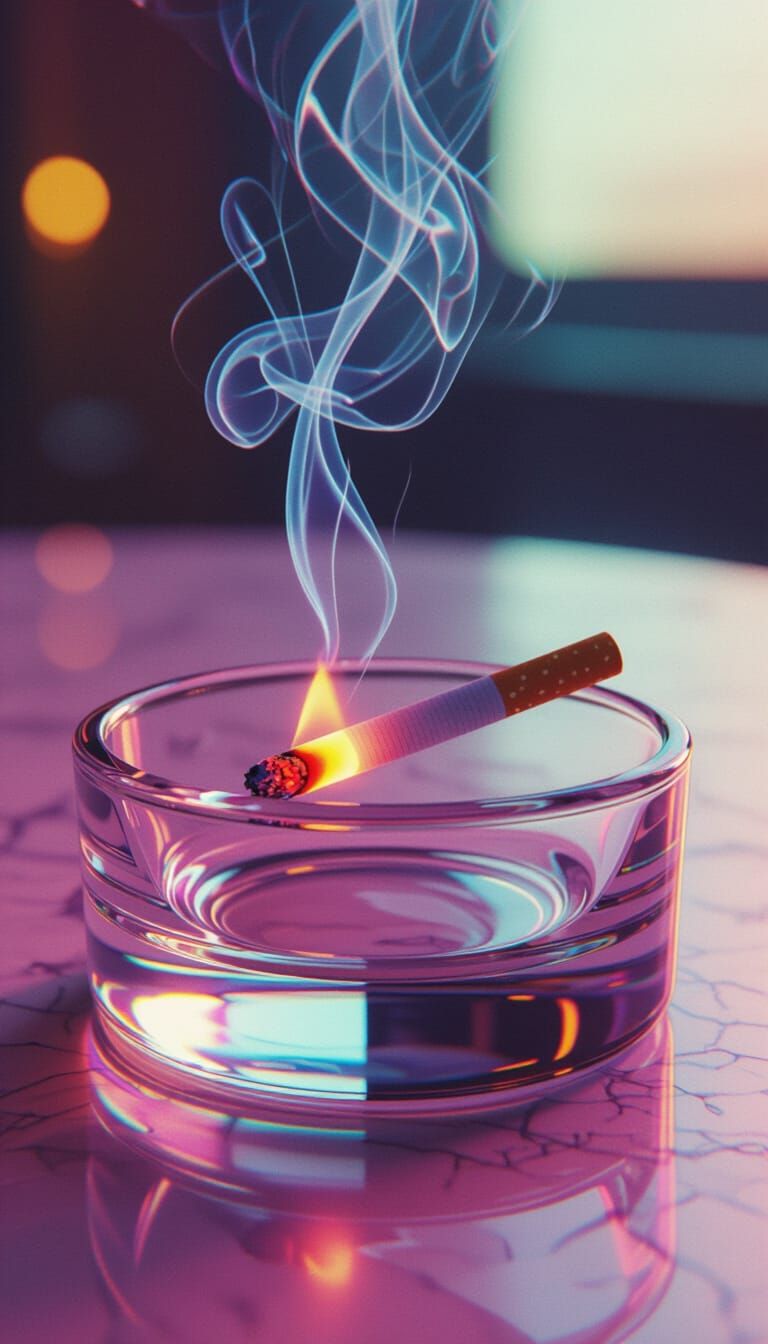 Cigarette in Ashtray: Neon Futuristic Still Life