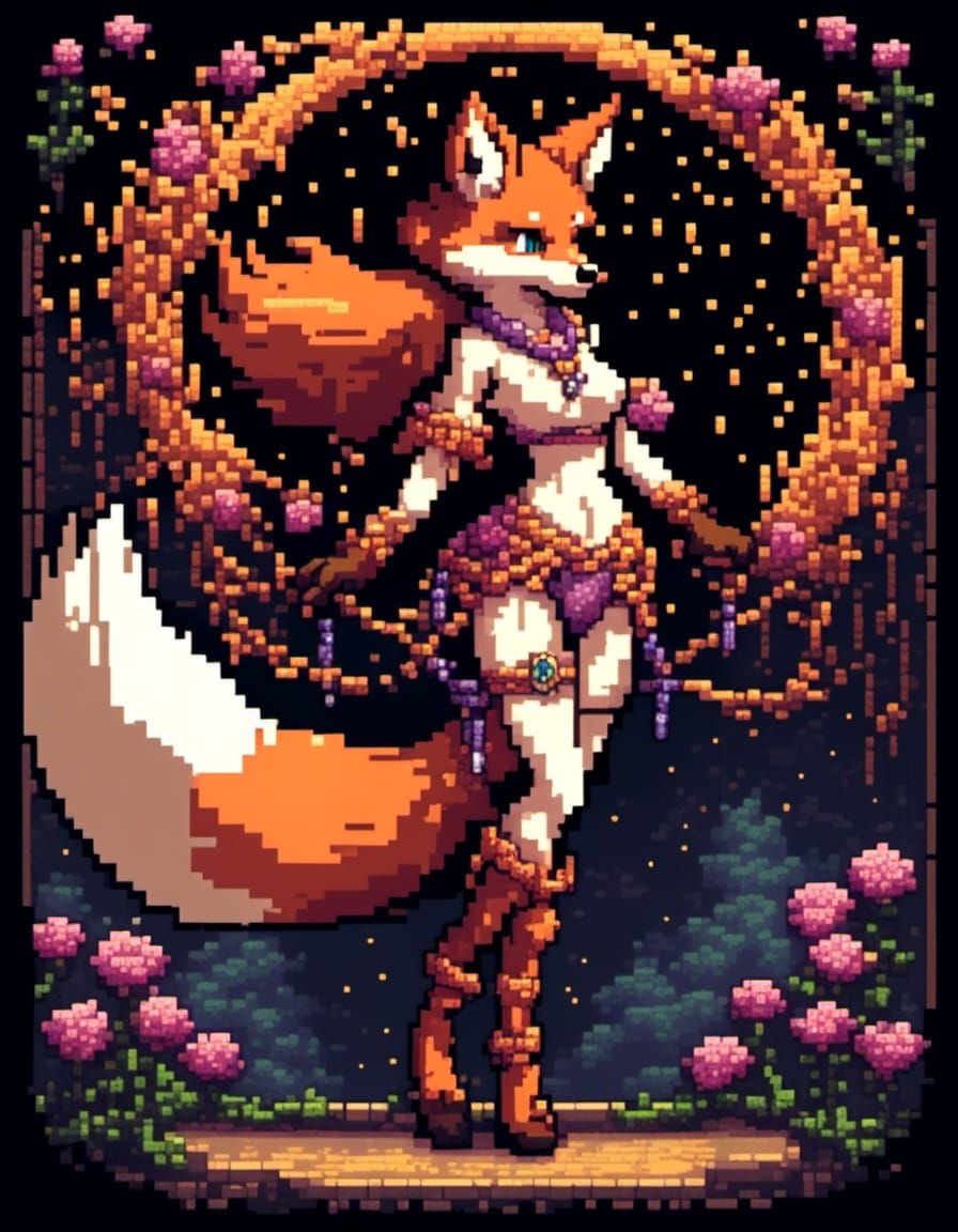 Enchanting 16-bit Fox Dancer in Pixel Art
