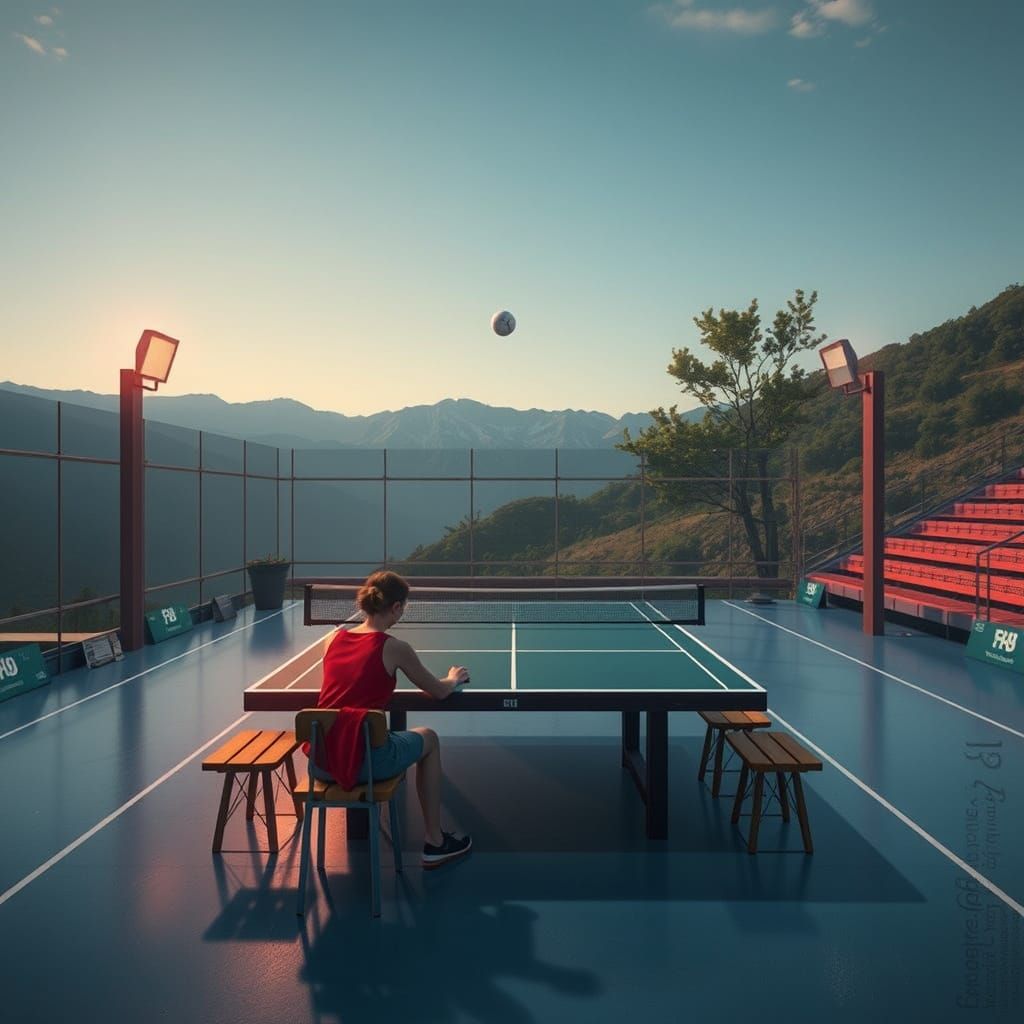 Dynamic Sports Scene with Tenis Table and Children