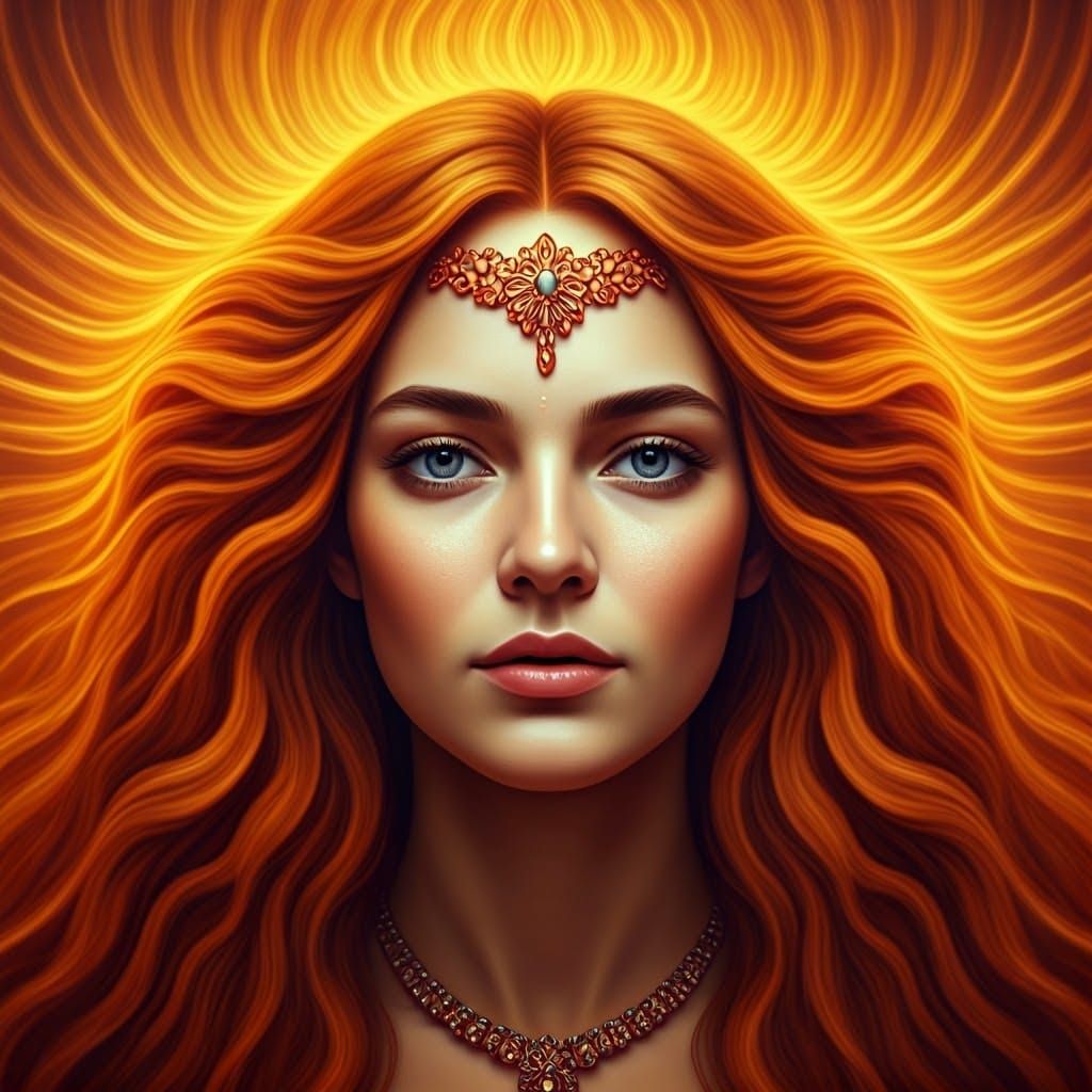 Radiant Fire Goddess in Ethereal Light