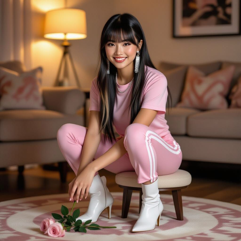 Smiling Teenager Picks Rose in Cinematic Golden Hour