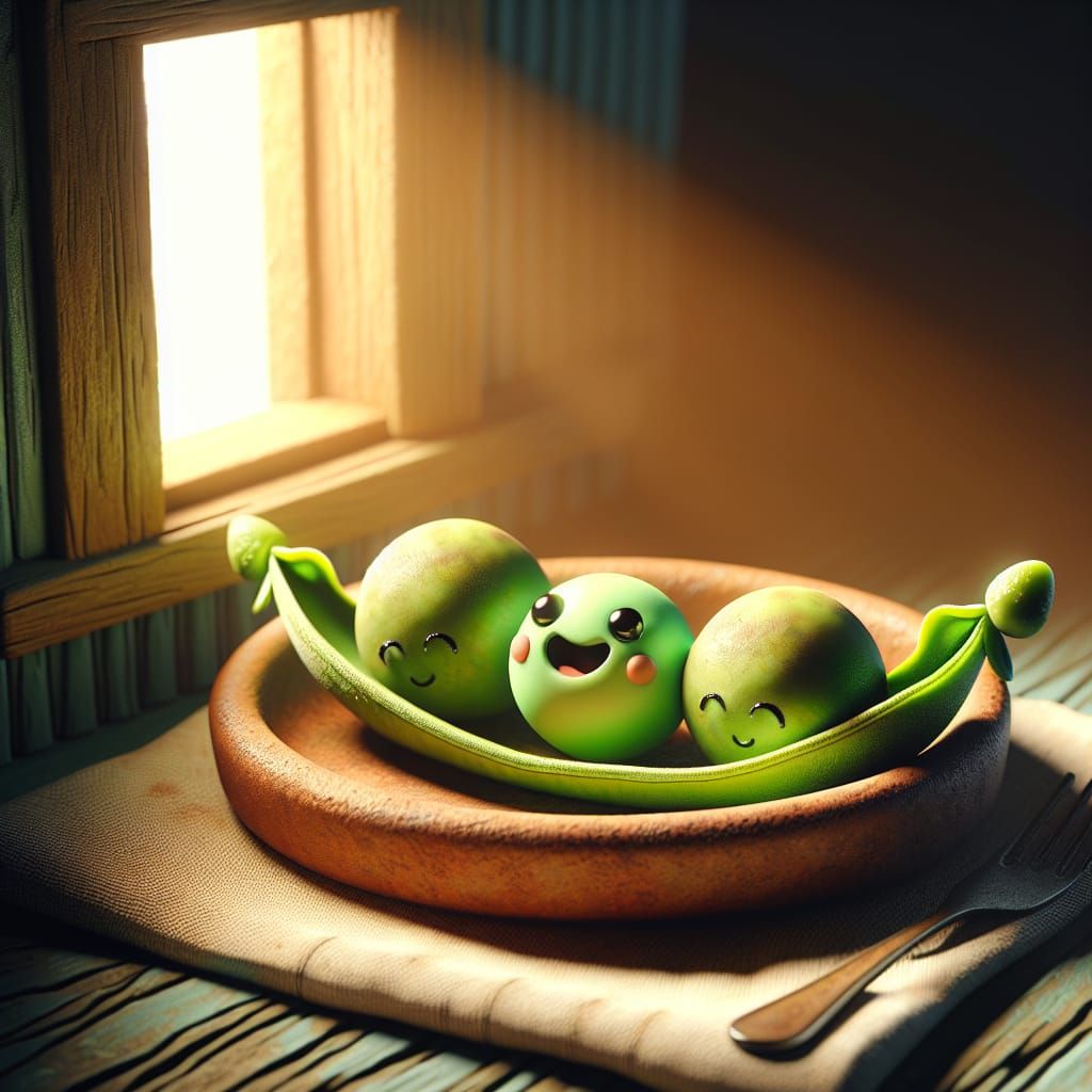 Cheerful Peas in Pod: CGI Cartoon Artwork