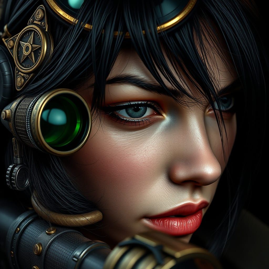Steampunk Sniper's Intense Focus in American Realism Style